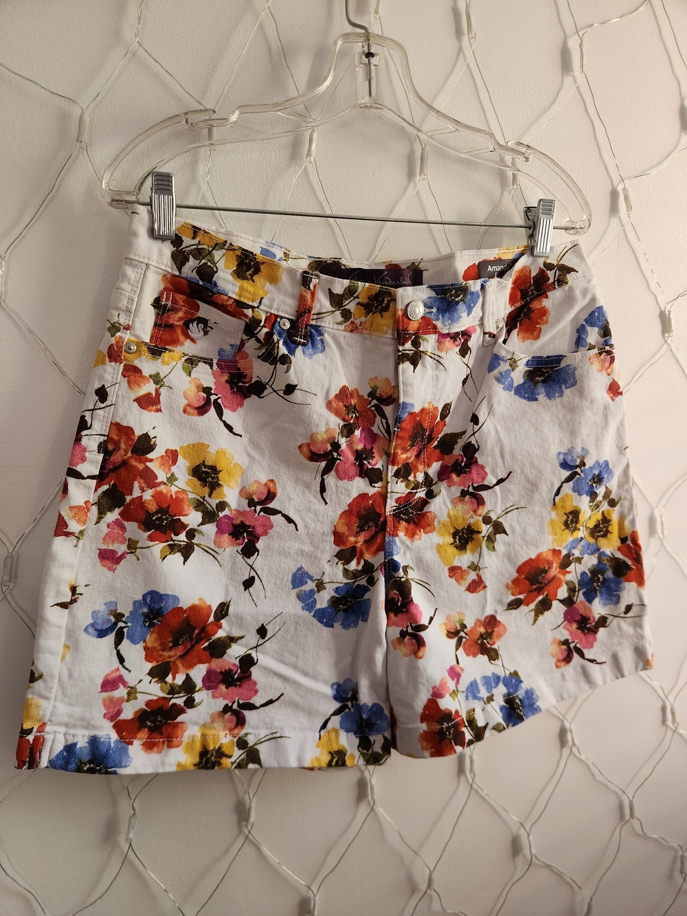 Gloria Vanderbilt Floral Denim Shorts - White Multicolor • Size 14
